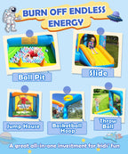 NBSPORT aufblasbares Hüpfburg mit Gebläse für Kinder 3-6 Jahre, Hüpfburg mit Rutsche, 112x63x67'' Kleinkinder-Hüpfburg mit Bällebad, Hüpfburg für drinnen/draußen