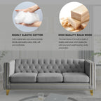 KEIKI Tufted Velvet 3+3 Seat Sofa Couch for Living Room, Buttons Tufted Square Arm Couch for Home Apartment, Gray
