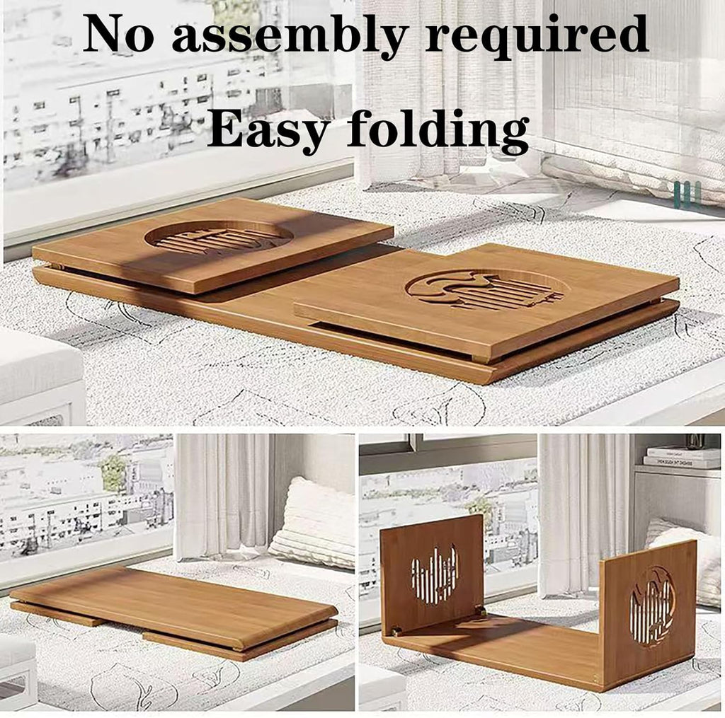 Folding Coffee Table Bamboo Japanese Floor Table Foldable No Assembly, Low Solid Wood Tatami Table Portable Japanese Style Coffee Table Low Tea Table for Sitting on The Floor Easy Storage ﻿