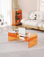 Acrylic Coffee Table for Living Room Clear Rectangle Lucite Table with Open Storage Shelf, Orange