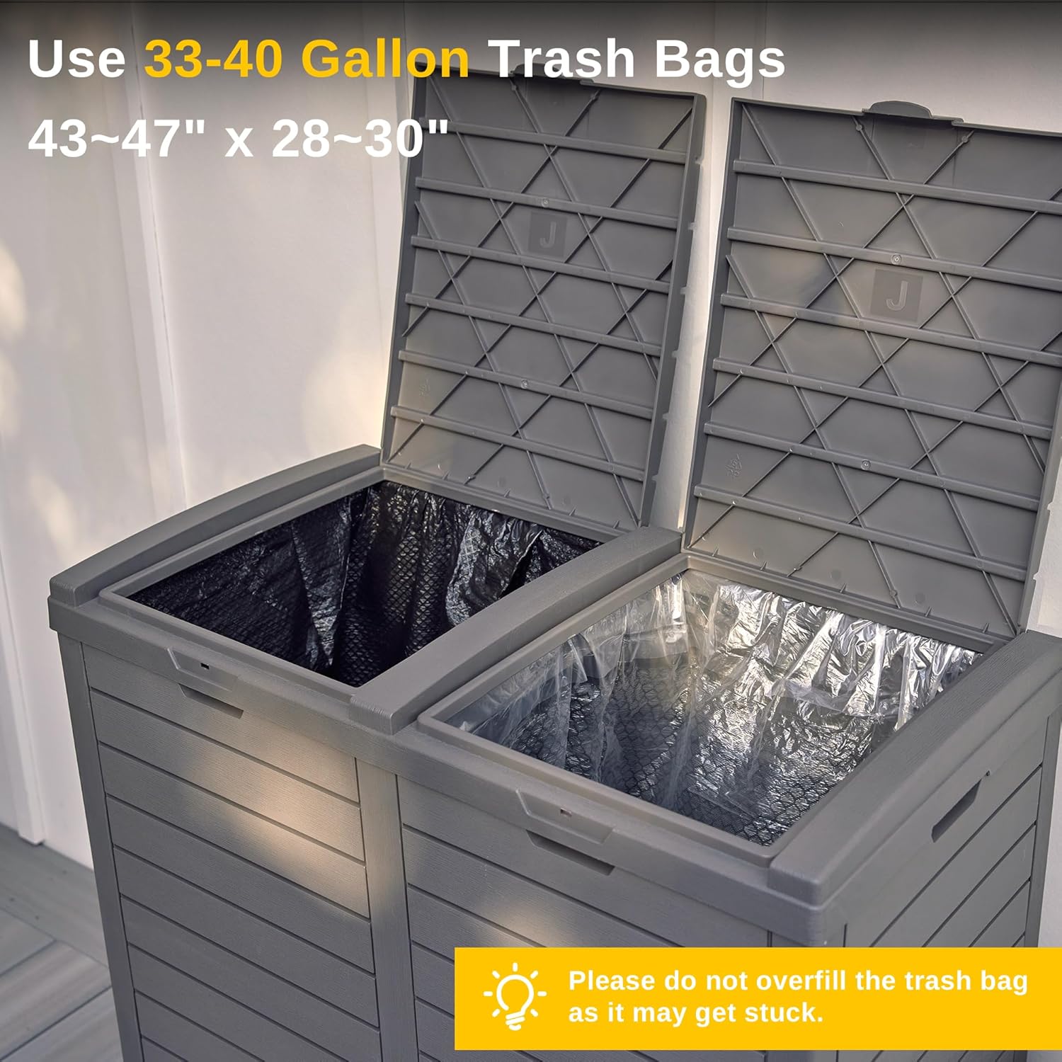 EAST OAK 76 Gallon Outdoor Trash Can | Waterproof Resin Garbage Can with Tiered Lid & Drip Tray | Outside Trash Bin for Patio | Kitchen, Backyard & Deck | Gray Color