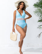 Blooming Jelly Women Tummy Control Swimsuits One Piece Slimming Bathing Suit Modest V Neck Swim Suits 2024 (L, Blue)