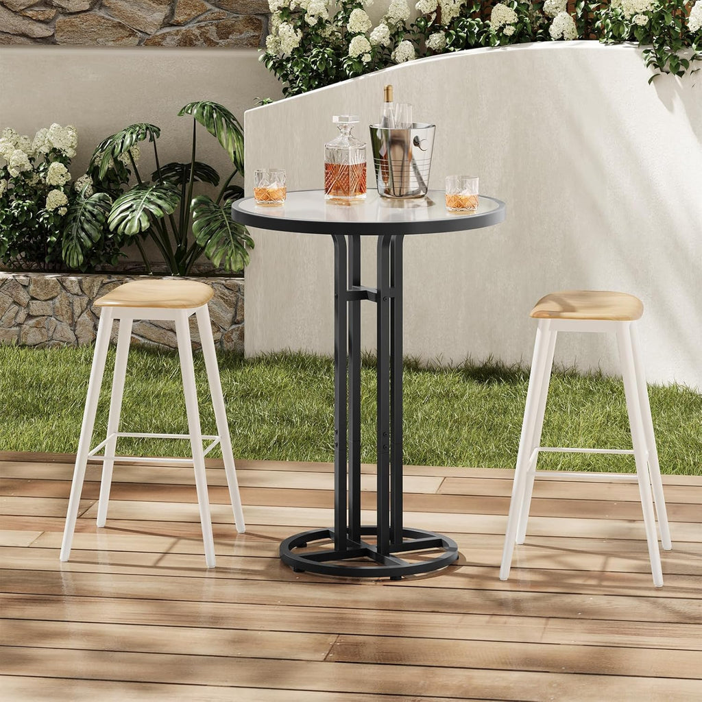 HOOBRO Bar Table, 23.6-Inch Round Pub Table, Frosted Glass Cocktail Table with Sturdy Iron Frame & Adjustable Feet, Modern Minimalist Small Coffee for Home Bar, Kitchen, Living Room, Black BK96BT01