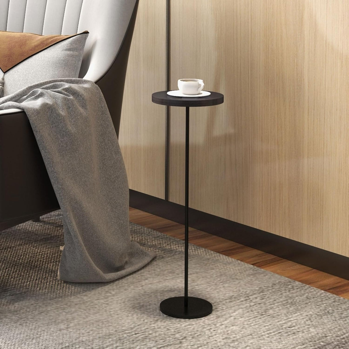 Round Side Table for Small Spaces, Modern Accent End Tall Martini Drink Table with Metal Weighted Pedestal Base Furniture for Living Room, Dorm, Home Office Bedroom