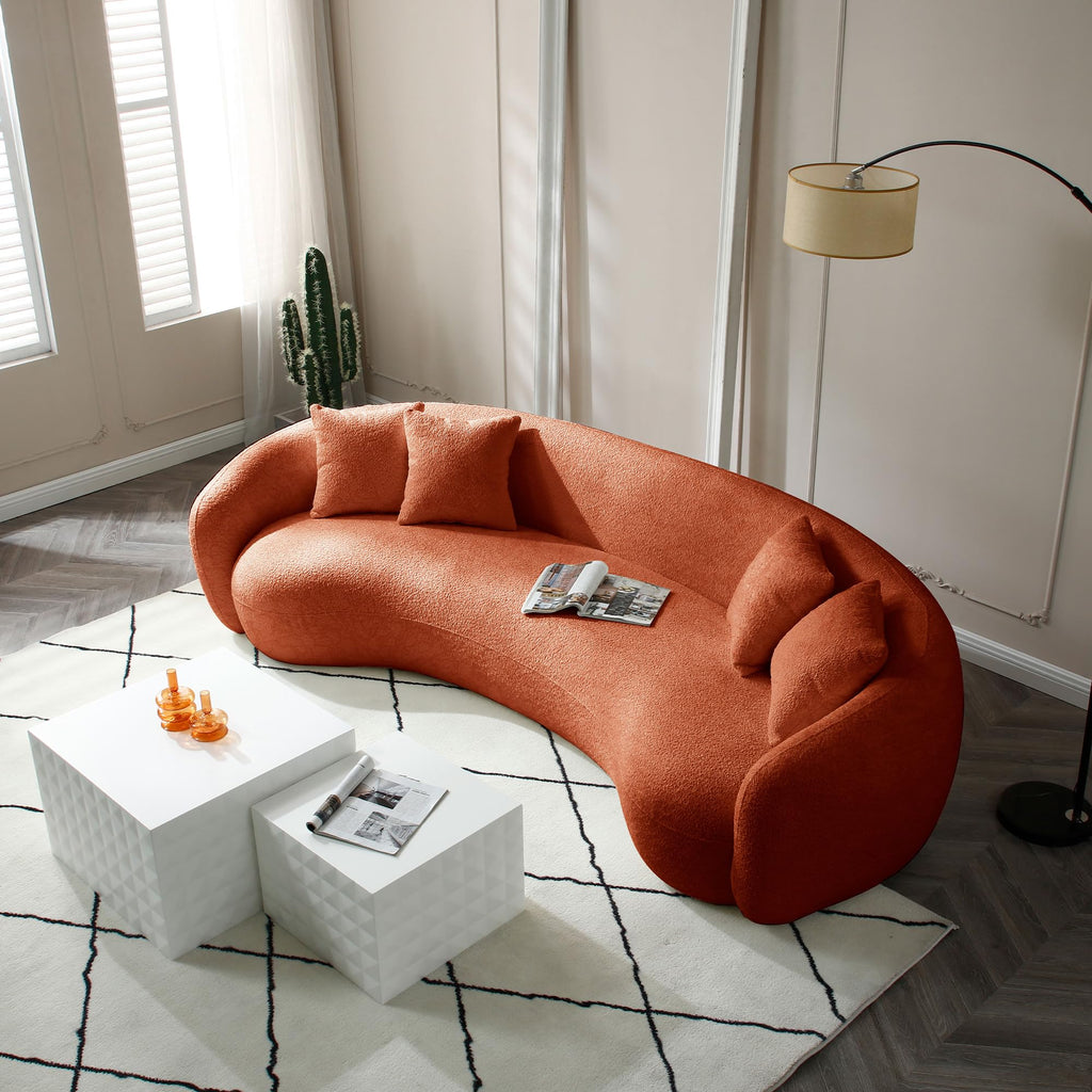 Modern 5 Seats Curved Sofa Oversized Half-Moon Sofa&Couch, Beautiful Freestanding Sofa Comfy Teddy Fleece Boucle Leisure Sofa Couch with 4 Big Pillows for Home Office Apartment Living Room
