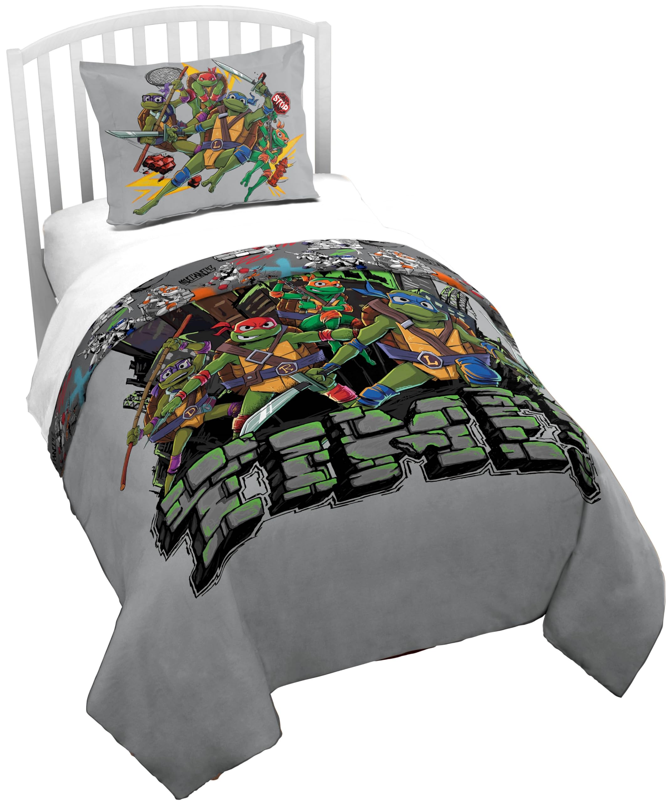 Jay Franco Kids Duvet Cover Set – 3 Piece Super Soft Bedding with Sham Pillowcase, Cover ONLY Comforter Not Included, Blue - Minecraft, Full