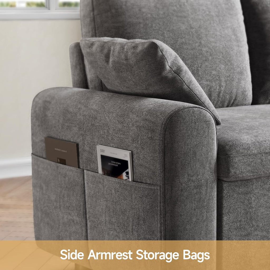 85" Sleeper Sofa, 2 in 1 Pull Out Couch Bed with Storage Chaise, Convertible L Shaped Sectional Sofa Couch with Pullout Bed & 2 Pillows, Cmofy Boucle Fabric, Grey Couches for Living Room