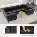 AVZEAR 3 Pieces Sectional U-Shaped Sofa, Leather Modular Sectional Couches Chesterfield Sofa Set, Modern Living Room Furniture Sets Upholstered Couch Set for Living Room, Office and Apartment, Black
