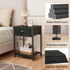 Furologee Nightstands Set of 2, Industrial End Table with Fabric Drawer&Storage Shelf, Small Bedside Table Organizer for Small Space for Living Room, Tall 23.6" Night Stand for Bedroom, Black Oak