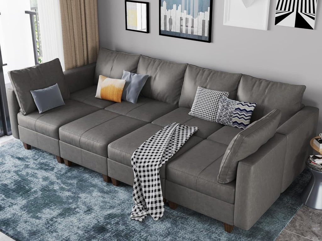 EASE MOOSE Faux Leather Sectional Sofa Sleeper Couch with Storage,Faux Leather Moduar Sectional Sleeper Sofa Bed Modular Couch for Living Room