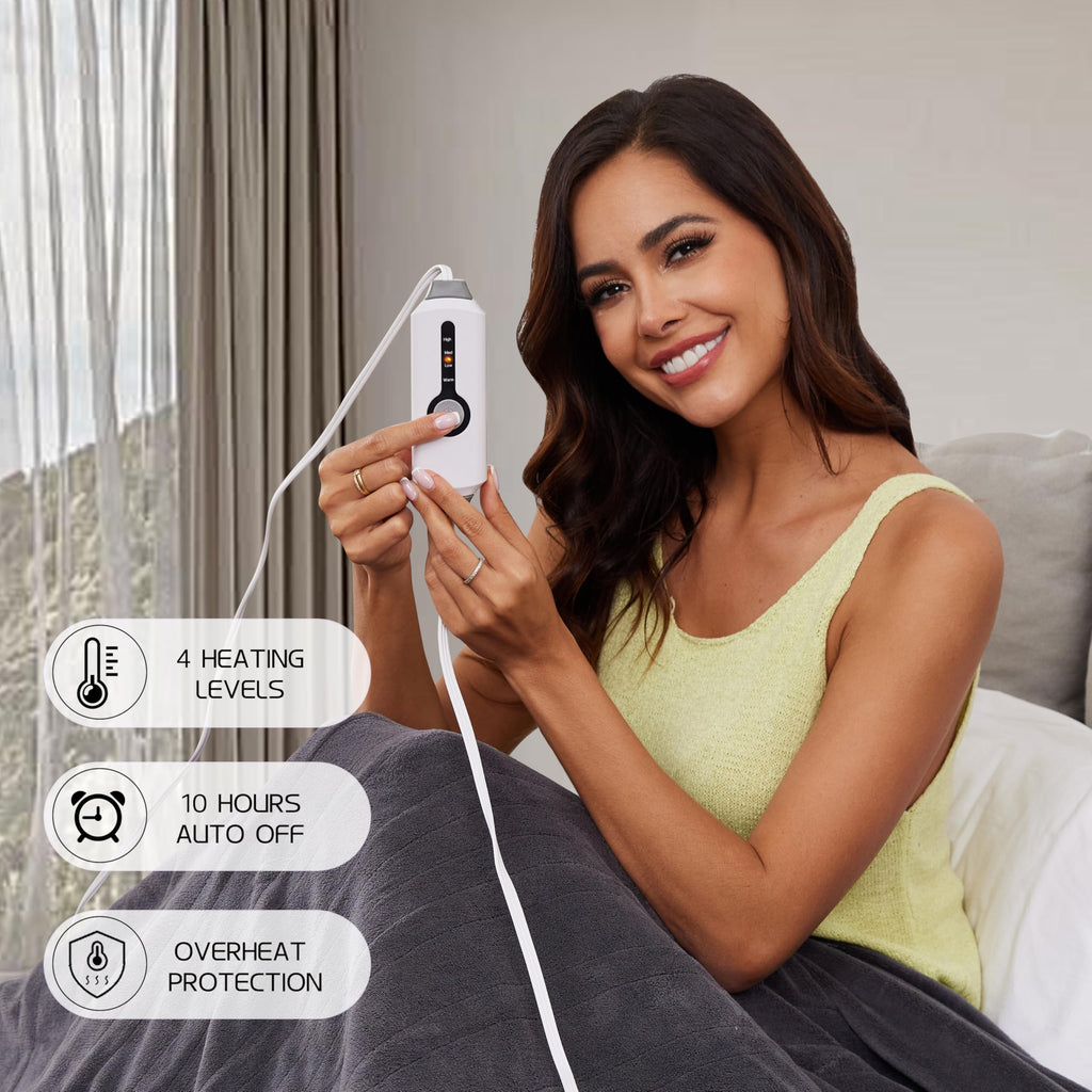 Coperta Elettrica Riscaldata 72"x84" Taglia Completa, Morbido Pile di Corallo con 4 Livelli di Riscaldamento e Spegnimento Automatico dopo 10 Ore, Lavabile in Lavatrice, Tessuto Morbido e Accogliente per la Casa, Grigio Scuro