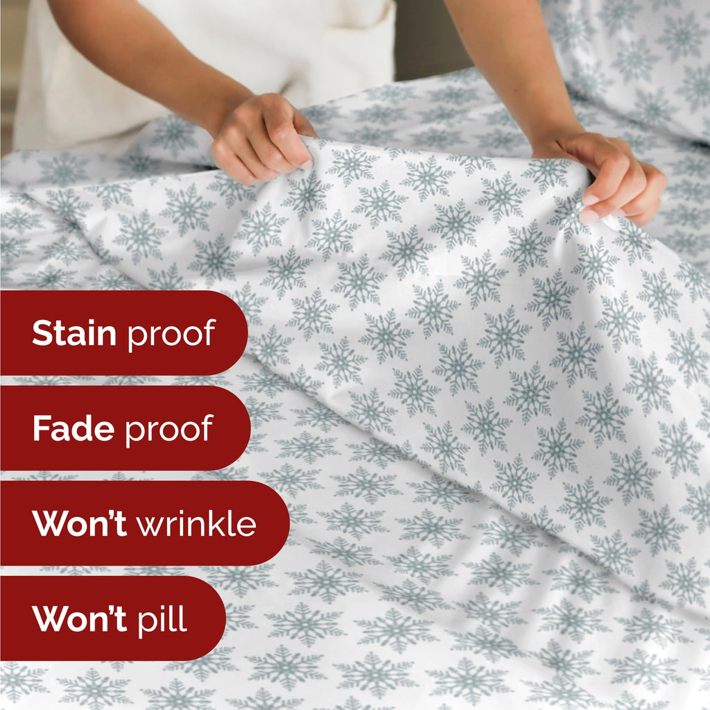 Komplet pościeli King Christmas Tree - Świąteczny wzór Xmas na lnie - Głębokie kieszenie - Dopasowany krój - 4 części - Bez zagnieceń - Wygodna i chłodząca świąteczna pościel zimowa - Łatwa w pielęgnacji - Przyjazna dzieciom