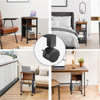 Merapi Small End Table with Charger, Side Table on Wheels, Mobile Nightstand with USB Ports, Rustic Wood Sofa Side Table with Storage for Small Spaces, Living Room, Bedroom, Home Office