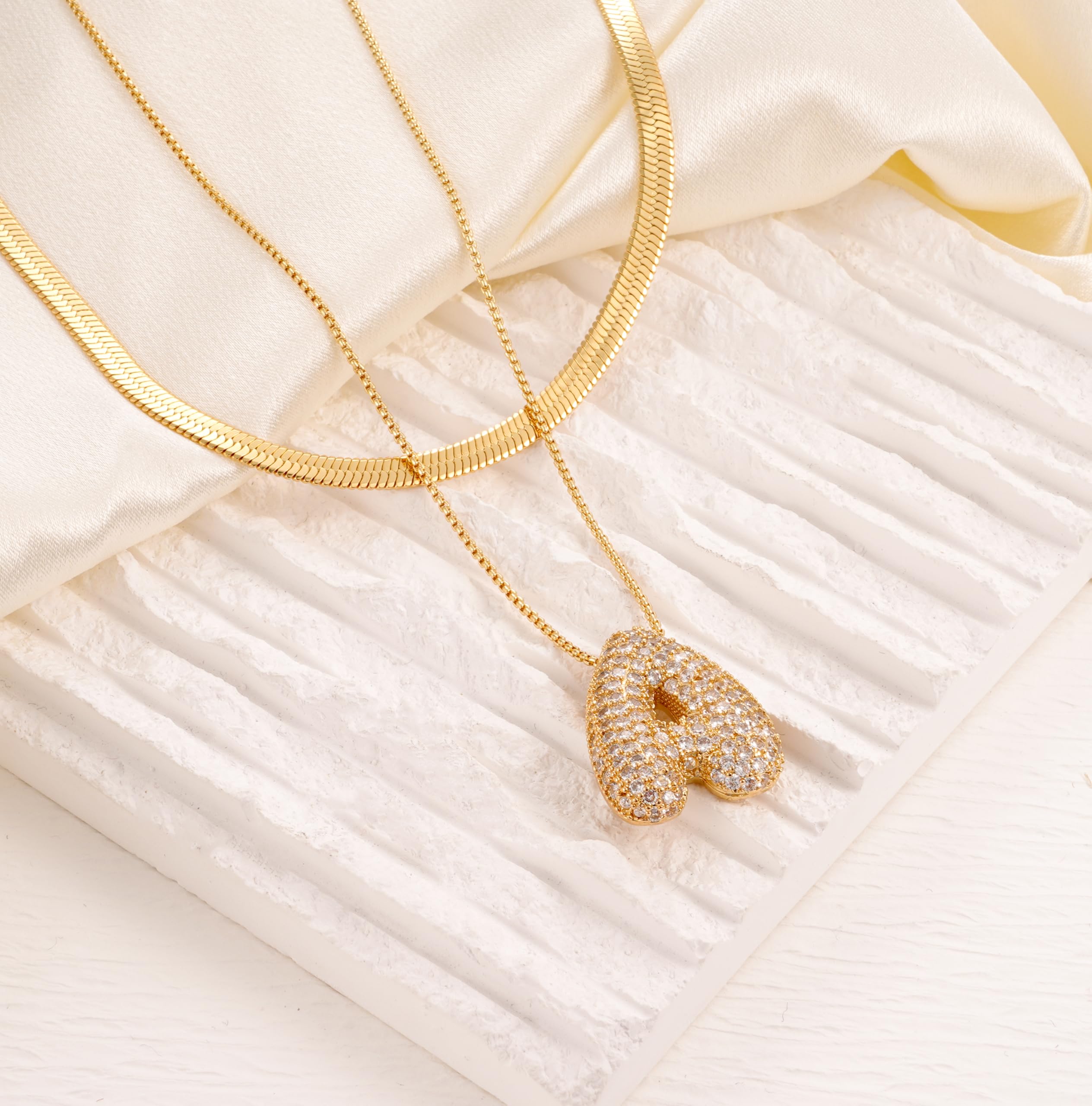 HBFashion Bubble Letter Necklace Balloon Initial Necklaces for Women Dainty Alphabet Pendant 18K Gold Plated Puffy Name Personalized Jewelry