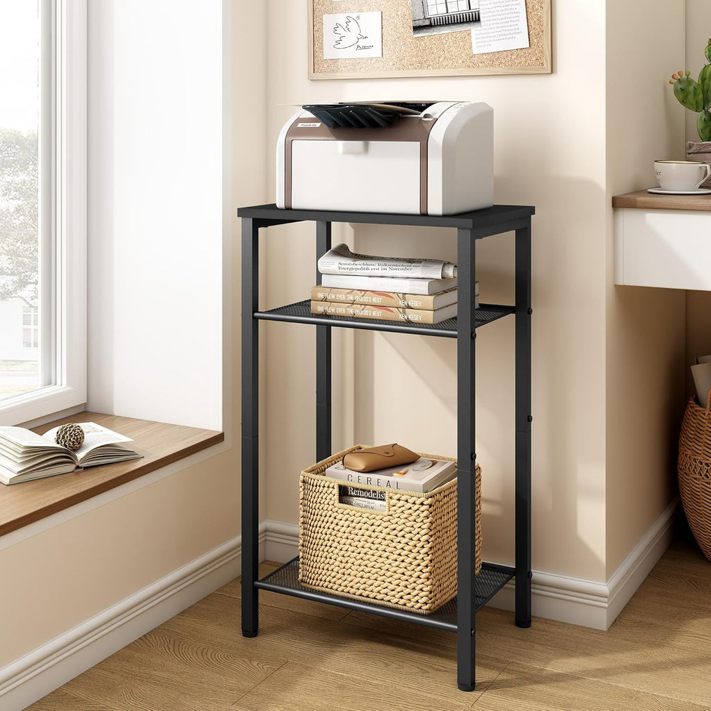 Hoctieon 3 Tier End Table, Telephone Table, Tall Side Table with Storage, Small Nightstand for Small Spaces, Metal Frame, For Living Room, Bedroom, Sofa Couch, Hall, Easy Assembly, Black