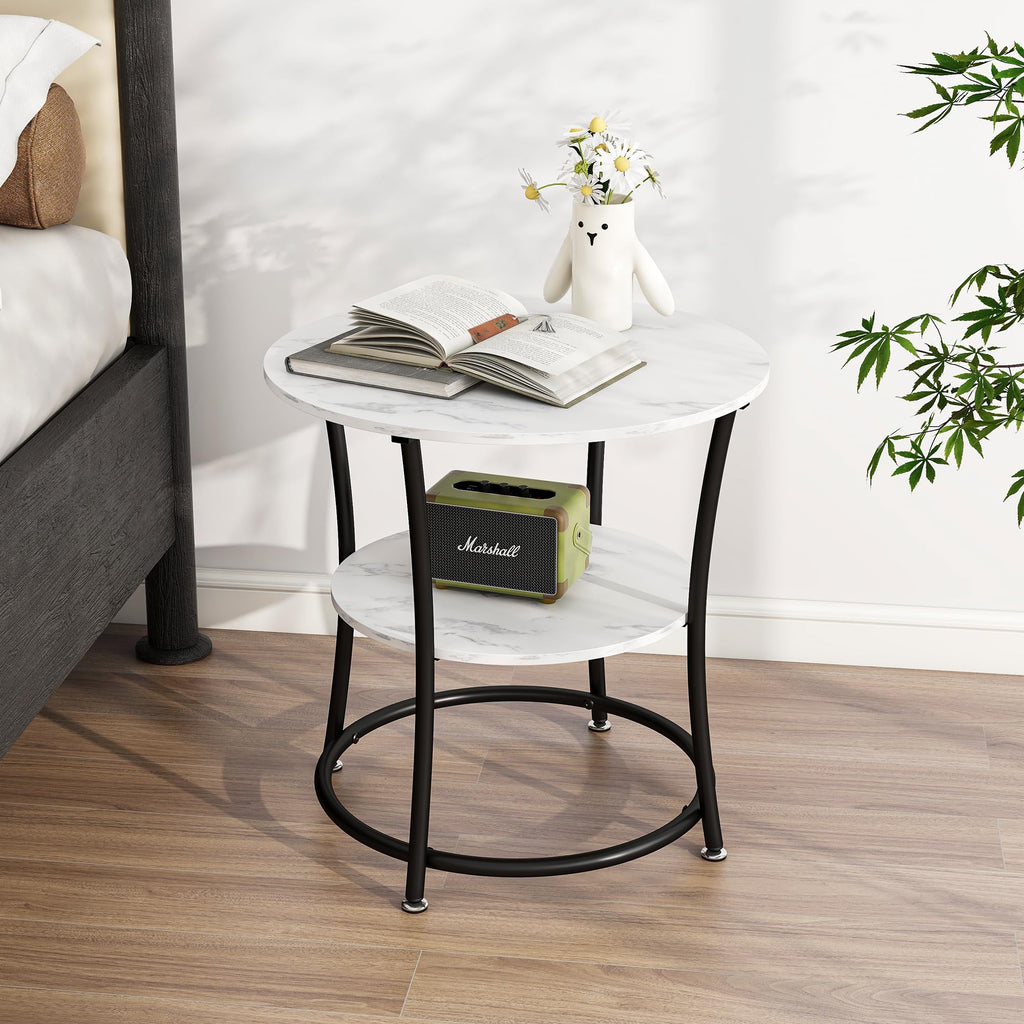 BOFENG Side Table,Round End Table with 2 Storage Shelves for Living Room, Bedroom,Small Spaces,Coffee Table Nightstand with Sturdy Metal Frame,Easy Assembly,Rustic Brown