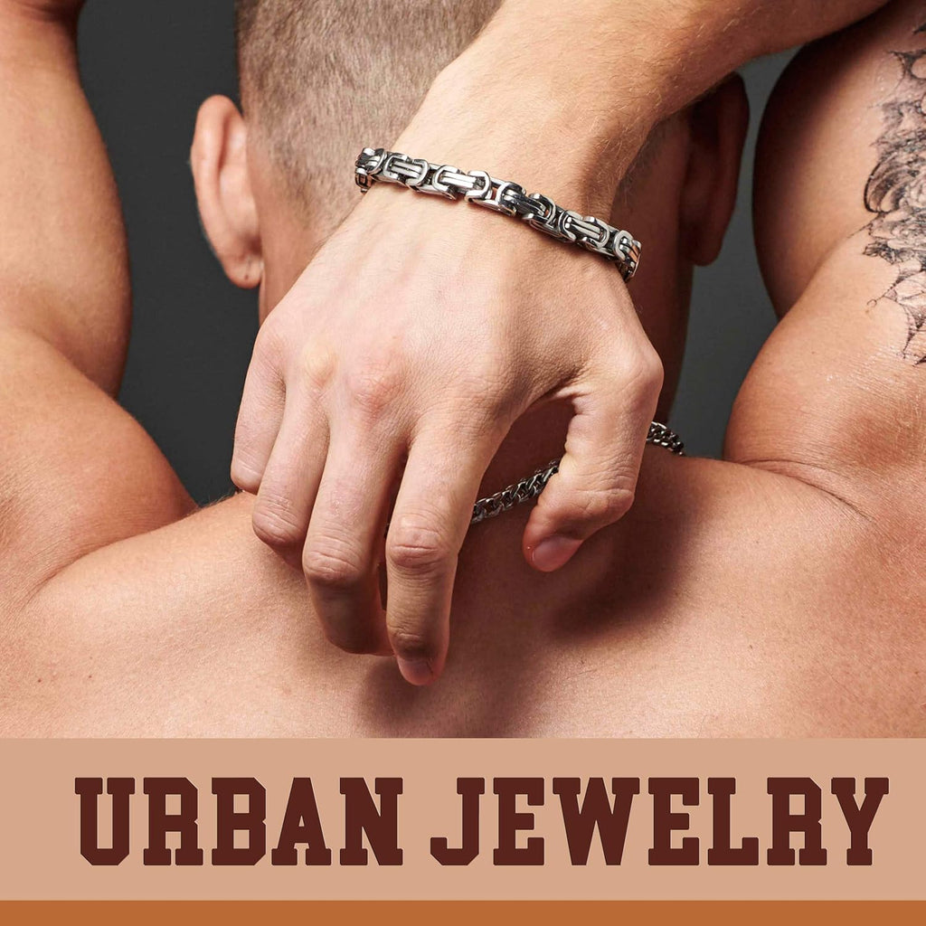 Urban Jewelry Men's Bracelet Stainless Steel Silver 8.5 inch L x 0.25 inch W (With Branded Gift Box)