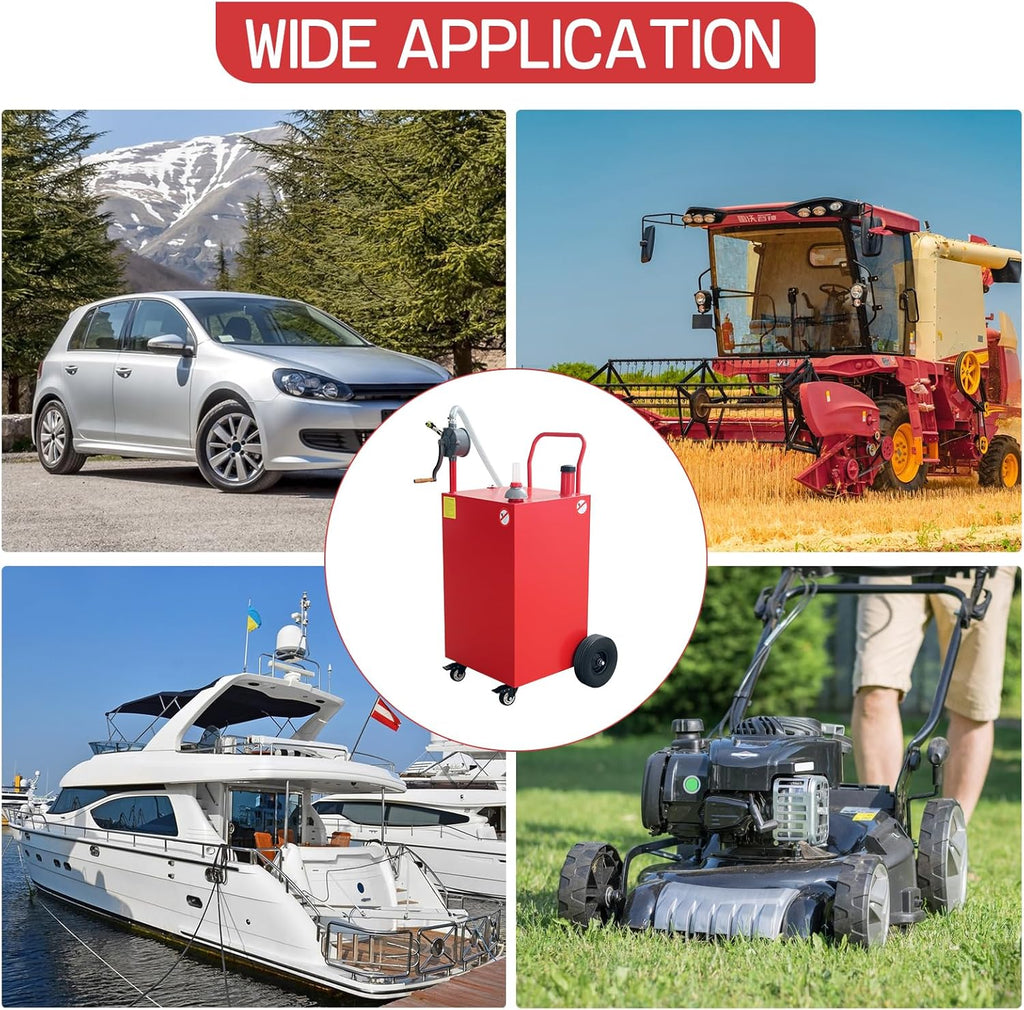 50 Gallon Fuel Caddy, Portable Fuel Caddy with Manual Pump - Heavy Duty Gas & Diesel Storage Tank on 4 Wheels, for Gasoline/Diesel Transfer to Cars, Trucks, ATVs, Boats, Lawn Mowers & Equipment