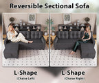 Reversible Sectional Sofa Couch, Sleeper Sofa Bed with Storage Chaise Pull Out Couch for Living Room | Hidden Stroge | Pull Out Bed | Removable Backrest | Linen Fabric, DeepGrey