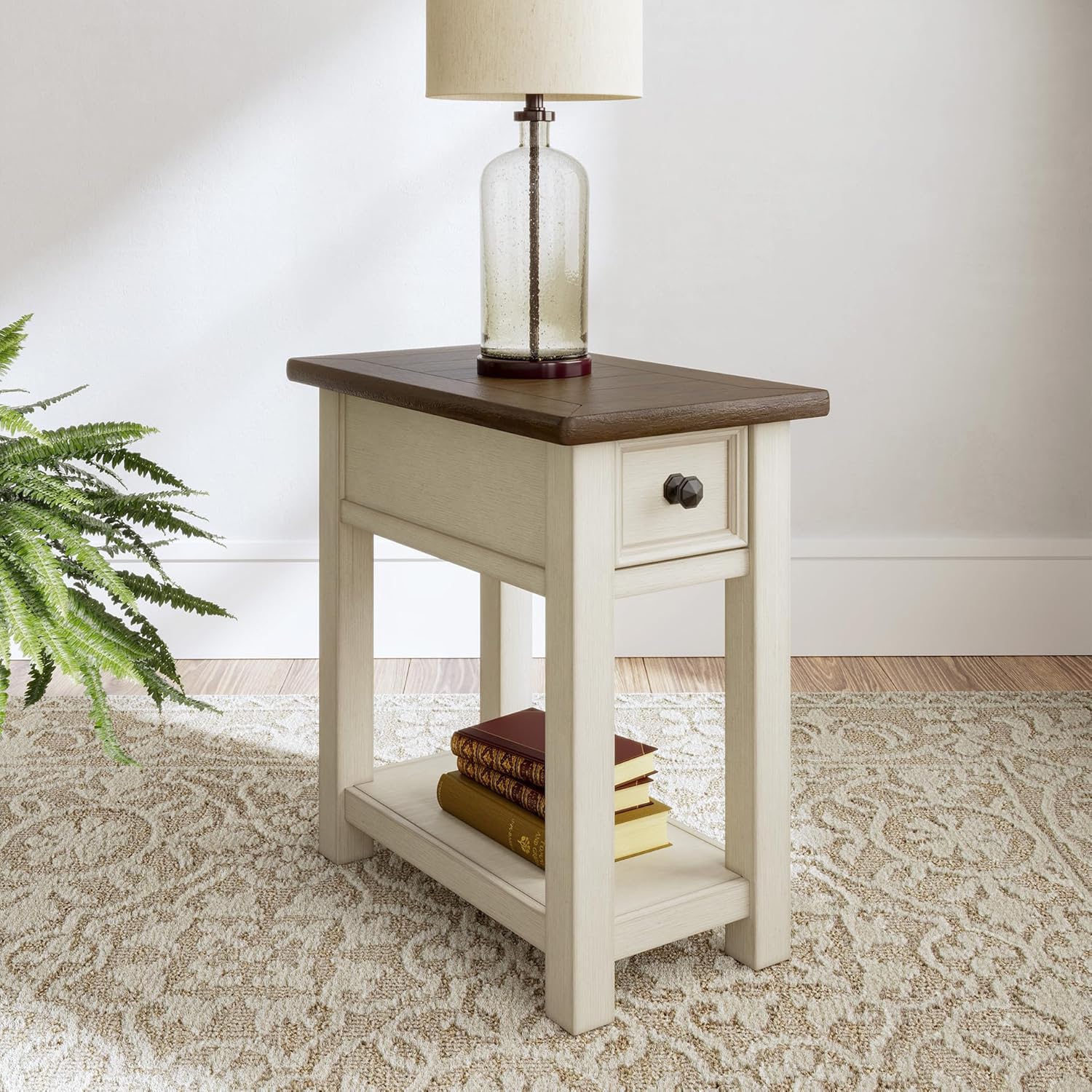 Signature Design by Ashley Bolanburg Farmhouse Chair Side End Table, Light Brown & Whitewash