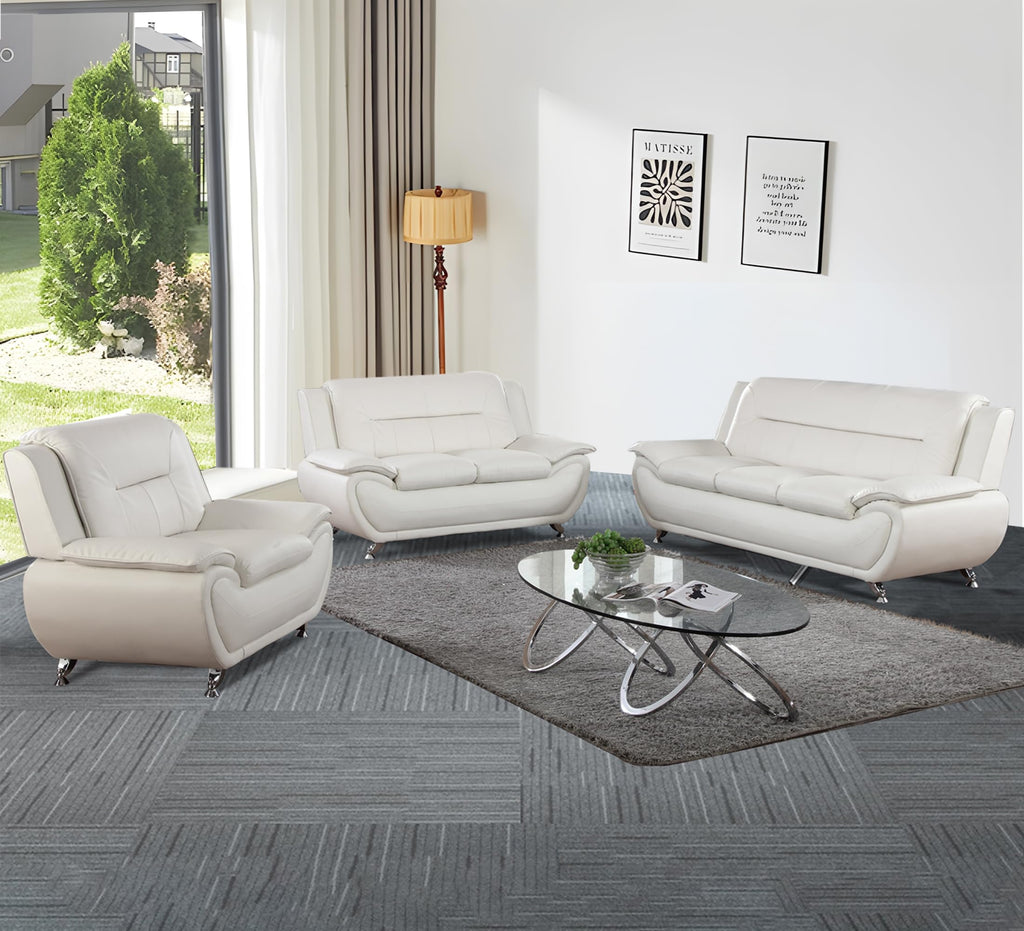 3 Piece Living Room Couch Set, Faux Leather Sofa Set, Modern Sofa Couch Set Living Room Furniture (Sofa+Loveseat+Chair, Black)