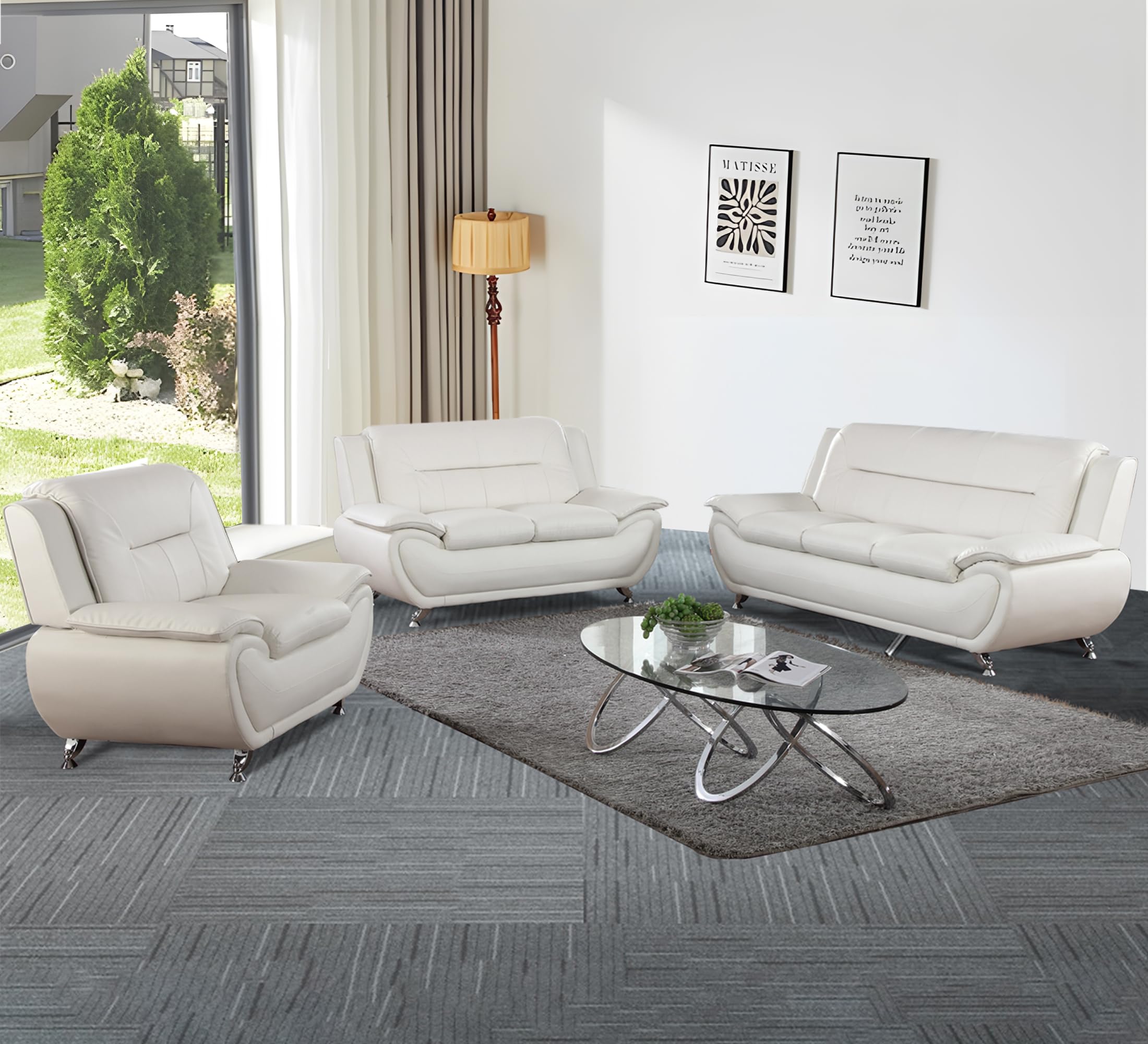 3 Piece Living Room Couch Set, Faux Leather Sofa Set, Modern Sofa Couch Set Living Room Furniture (Sofa+Loveseat+Chair, Black)