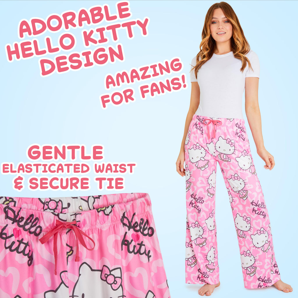 Hello Kitty Pajama Pants for Women Teens Lounge Pants Kawaii Comfy Loungewear (Pink, M)