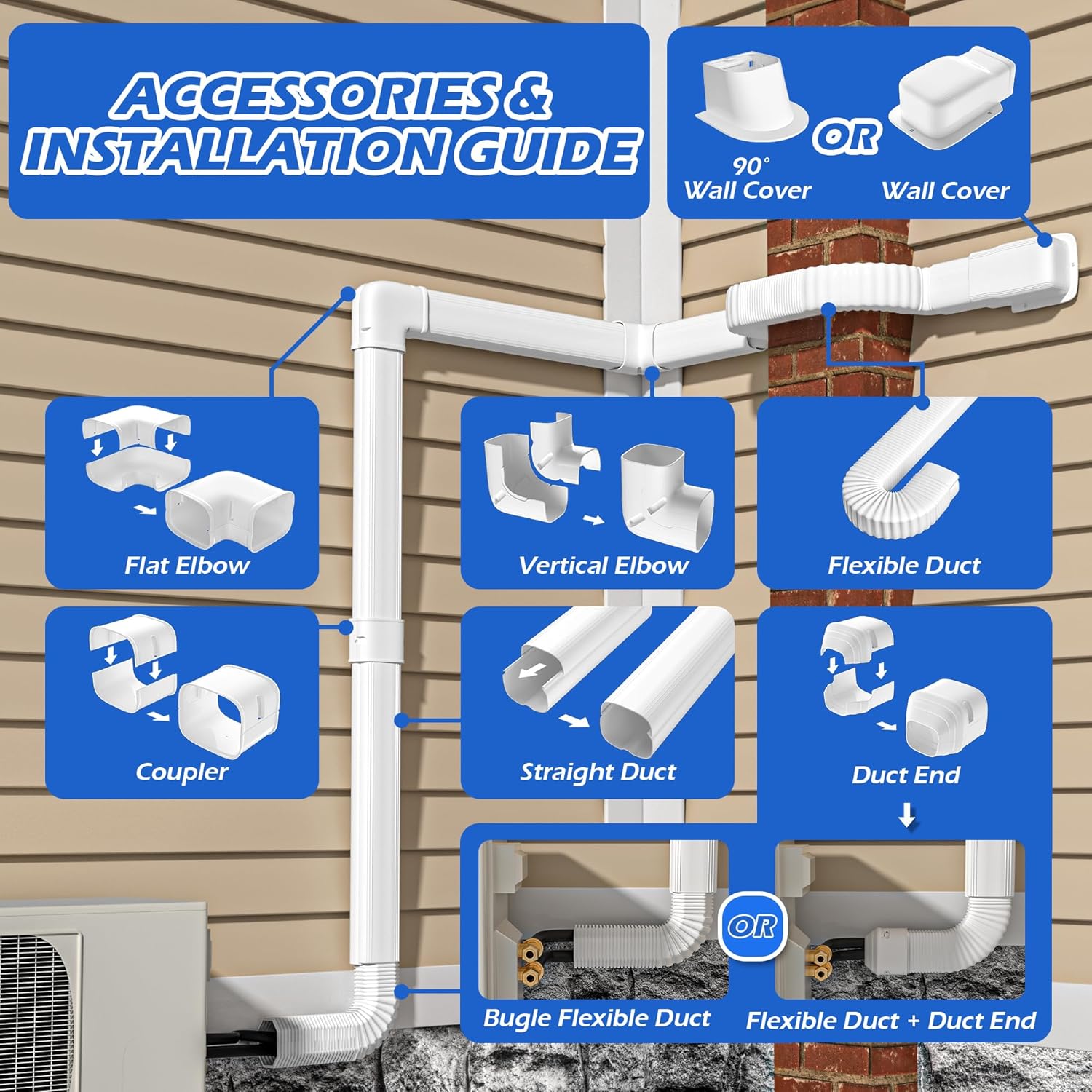 3'' 17 Ft [Quick Installation] PVC Decorative Line Cover Kit for Ductless Mini Split Air Conditioners, Central AC and Heat Pump Systems