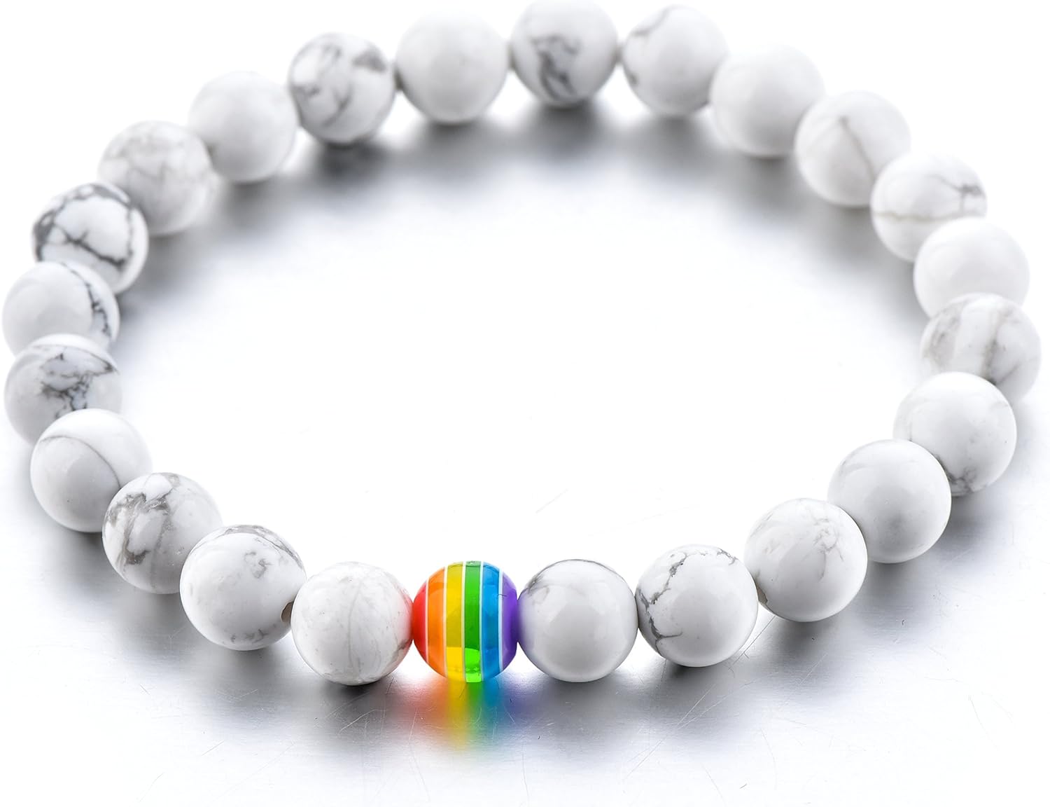 LGBT Relationship Bracelet | 2 Pieces | White Howlite, Black Matte Agate, Rainbow Resin | Oil Diffuser Beads | Gay Couples Strong Cord | Handmade | Love is Colorful