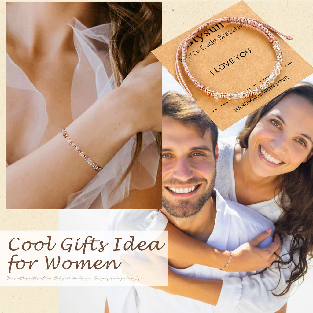 Motivational Gifts for Women Stocking Stuffers for Teen Inspirational Morse Code Bracelets for Her Daughter Sisters Gifts from Sister Adjustable Handmade Braided Link Pink Birthday Christmas Jewelry