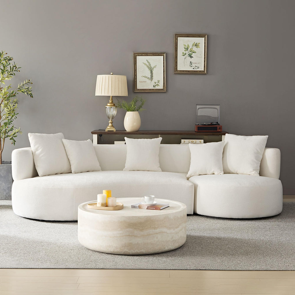 Modern 5 Seats Curved Sofa Oversized Half-Moon Sofa&Couch, Beautiful Freestanding Sofa Comfy Teddy Fleece Boucle Leisure Sofa Couch with 4 Big Pillows for Home Office Apartment Living Room