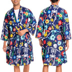 OLAOLA Men Lightweight Kimono Robe with Belt Japanese Style Robe Jacket Casual Open Front Long Cardigan Cape Coat Outwear