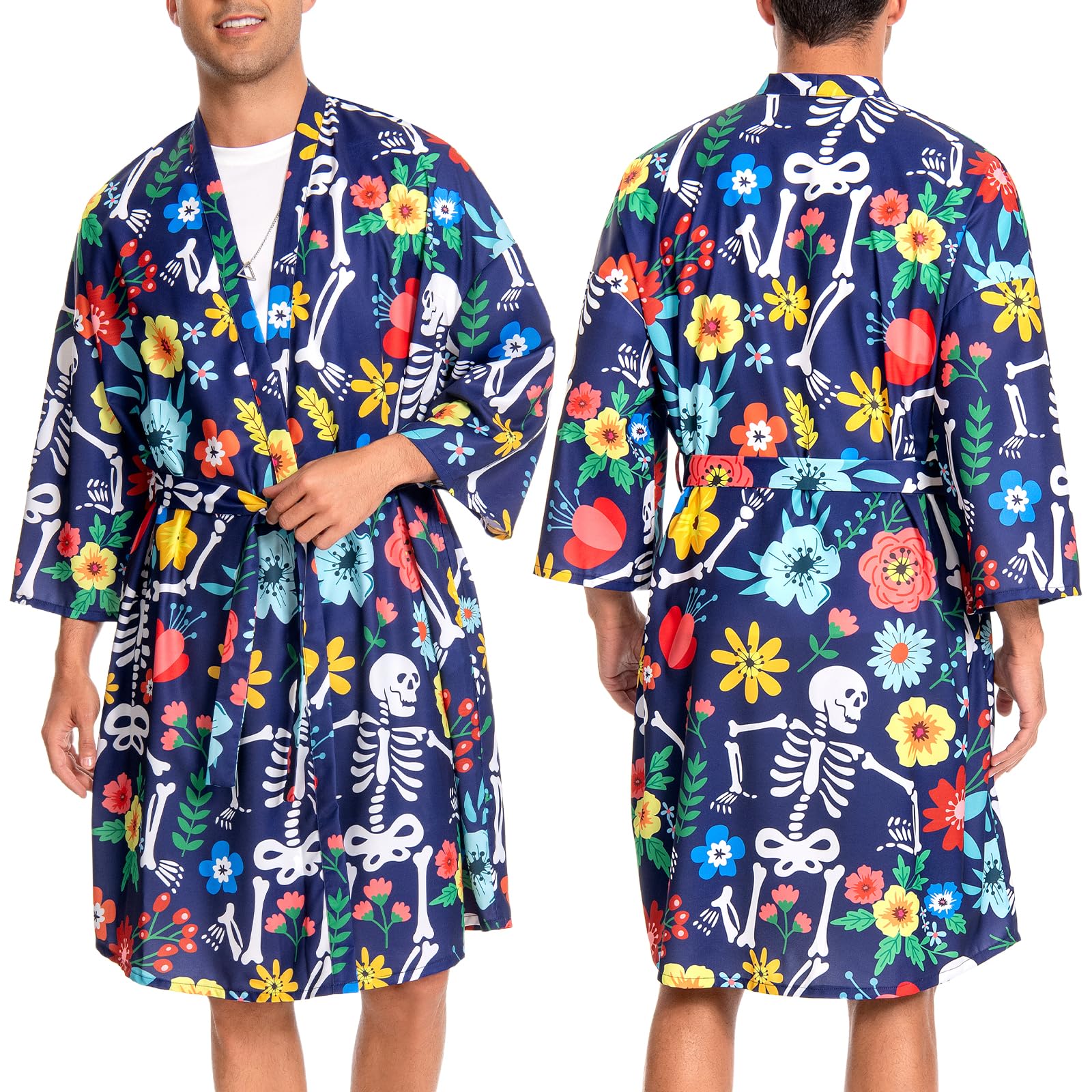 OLAOLA Men Lightweight Kimono Robe with Belt Japanese Style Robe Jacket Casual Open Front Long Cardigan Cape Coat Outwear