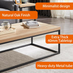 CENSI 47-Inch Natural Oak Coffee Table for Living Room, Modern Industrial Rectangular Wood and Metal Center Table with Extra Thick Tabletop (Natural Wood)
