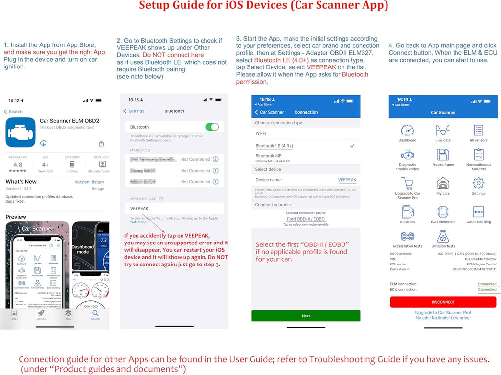 Veepeak OBDCheck BLE Bluetooth OBD II Scanner Car Check Engine Light Code Reader Diagnostic Scan Tool for iOS & Android