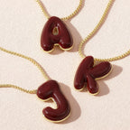 KissYan Bubble Letter Necklace, 14K Gold Plated Enamel Initial Pendant Box Chain Necklace Dainty Alphabet Jewelry for Women(Red M) - Grand Goldman