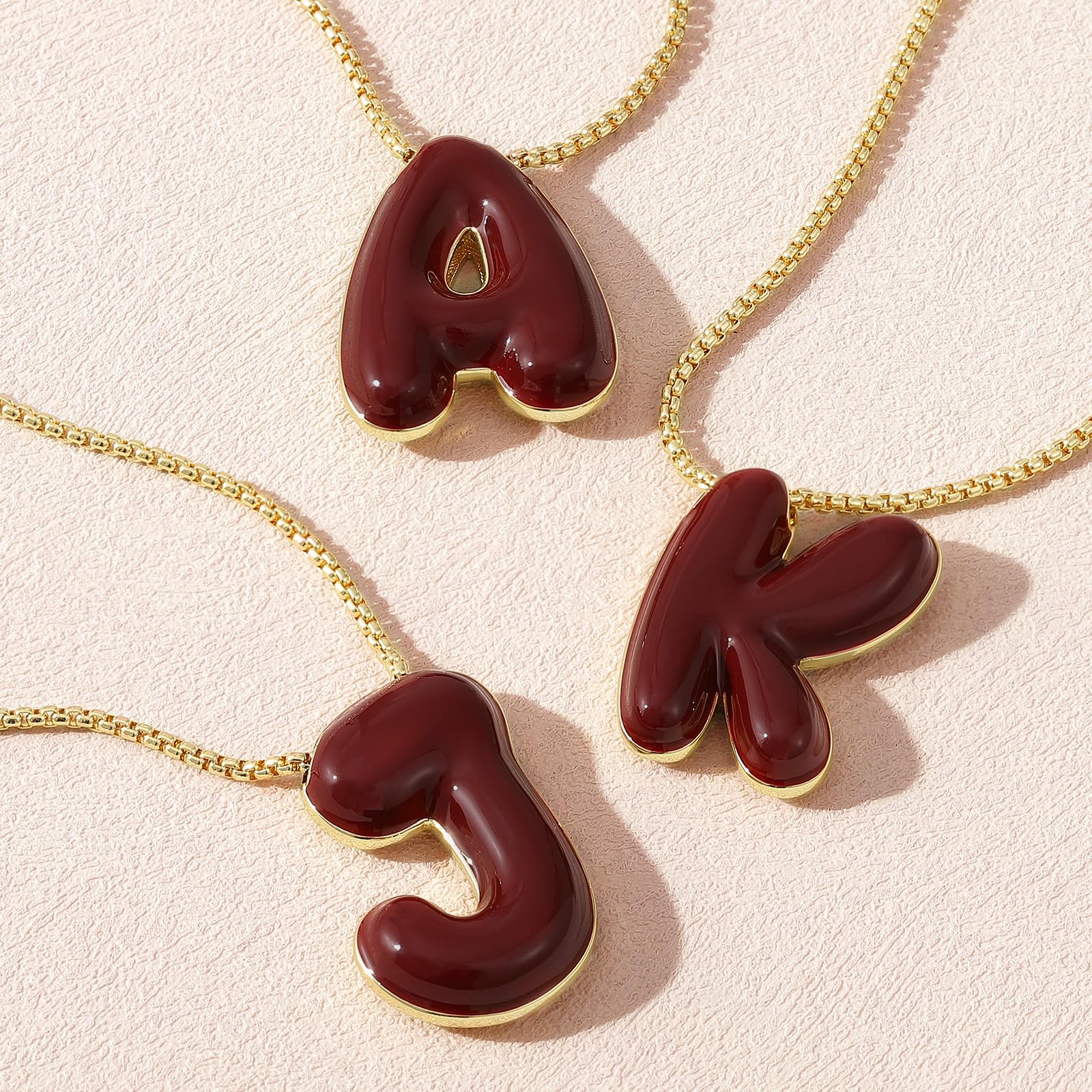 KissYan Bubble Letter Necklace, 14K Gold Plated Enamel Initial Pendant Box Chain Necklace Dainty Alphabet Jewelry for Women(Red M) - Grand Goldman