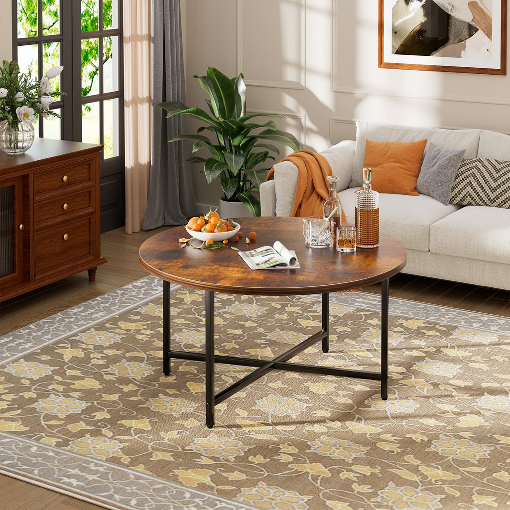 Round Coffee Table, Modern Design Living Room Tables for Indoor & Outdoor, Black Coffee Table for Family & Office Use, Outdoor Coffee Table Round, Large Black (31.5" D x 17.7" H)