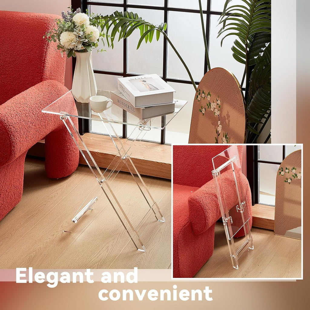 Namalu 1 Pcs Acrylic Foldable TV Dinner Table Clear Small Folding TV Tray Space Saving Acrylic Dining Table for Eating Snack Coffee Bed Desk Side Living Room Kitchen Furniture Easy Assembly