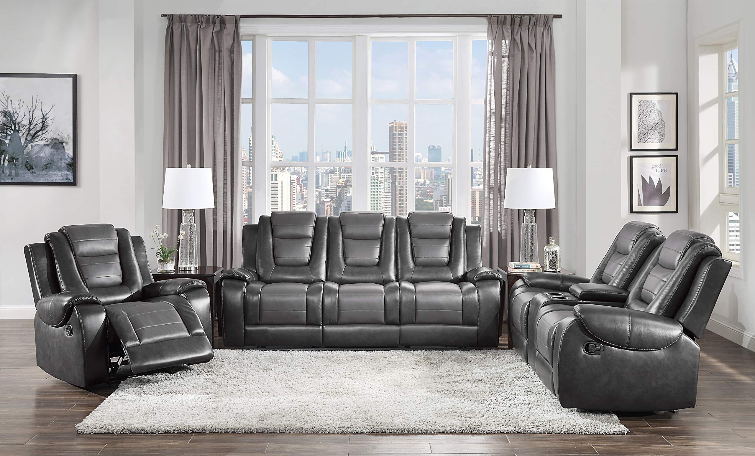 Lexicon Reclining Living Room Set, Manual Reclining Sofas, Couches for Living Room, Home Theater Seating, Includes Reclining Sofa and Double Gliding Loveseat, 2-Piece Set, Two-Tone Brown​