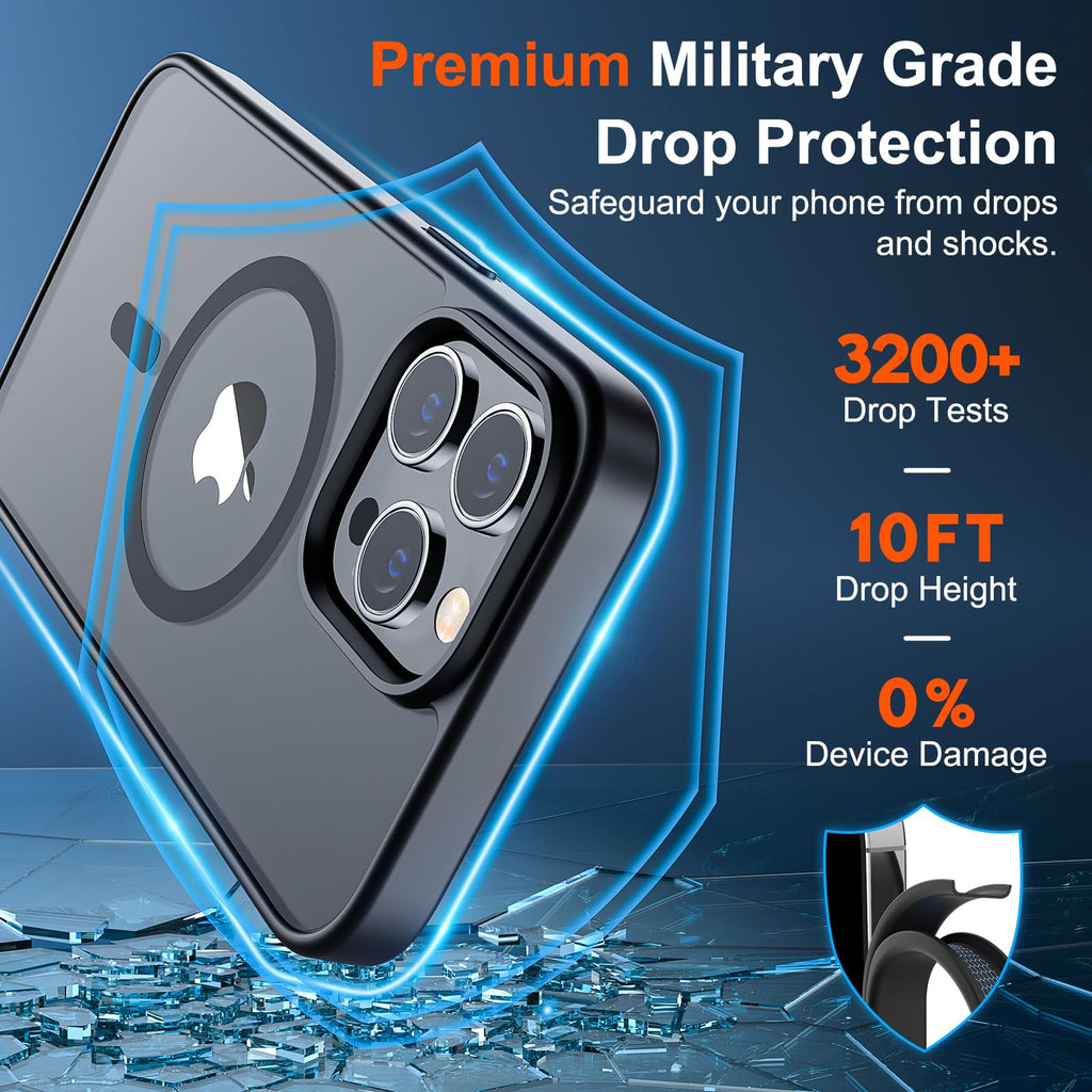 SUPFINE Magnetic for iPhone 13 Pro Max Case (Compatible with MagSafe) (Military Grade Drop Protection) Slim Translucent Matte Shockproof with Anti-Fingerprint Phone Case,Black
