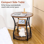 Round Side Table,3 Tier End Table with Storage Shelves for Living Room, Accent Sofa Couch Table for Small Spaces,Nightstand with Metal Frame for Bedroom, Rustic Brown - 19.7"
