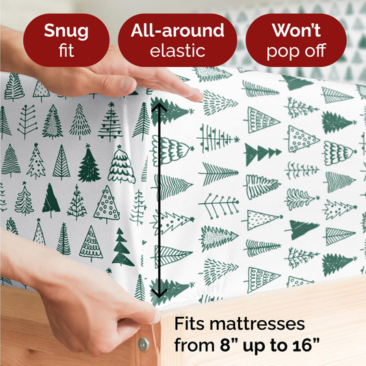 King Christmas Tree Sheet Set - Holiday Xmas Pattern Linen Set - Deep Pockets - Snug Fit - 4 Piece - Wrinkle Free - Comfy & Cooling Festive Winter Bedding - Easy To Care For - Kid Friendly