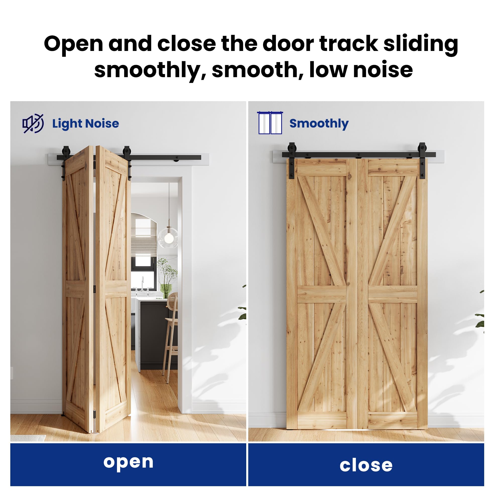 SMARTSTANDARD 3.3ft/40 Bi-Folding Sliding Barn Door Hardware Kit, Bifold Barn Door Hardware Heavy Duty Sturdy Side Mounted for 2 Doors -Smoothly and Quietly-Easy to Install, Fit 36'' Doors, No Doors