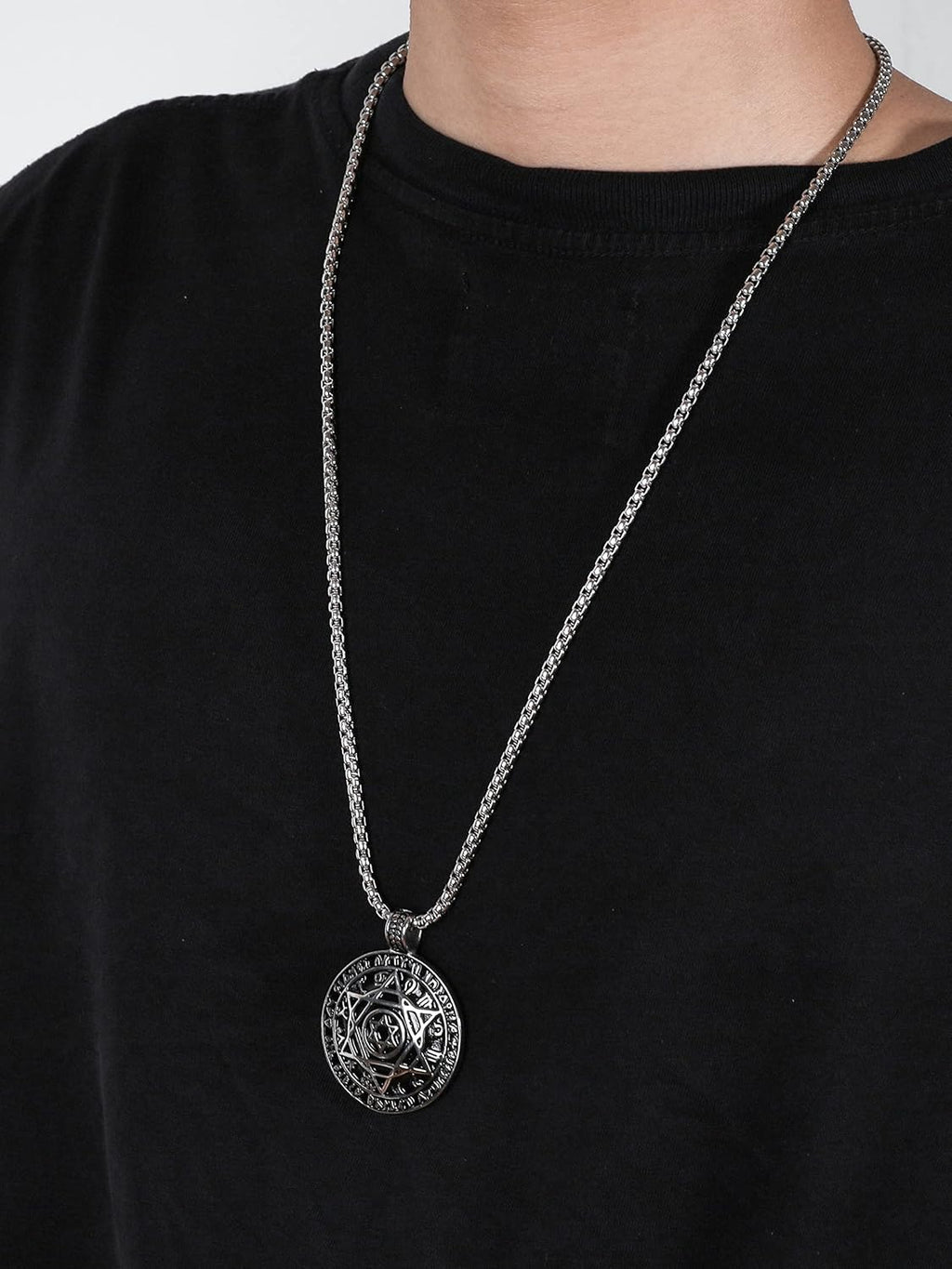 HAQUIL Seal of Solomon Necklace, Stainless Steel 12 Constellations Hexagram Six Pointed Star Protection Amulet Talisman Pendant, Jewish Jewelry Gift