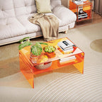Acrylic Coffee Table for Living Room Clear Rectangle Lucite Table with Open Storage Shelf, Orange