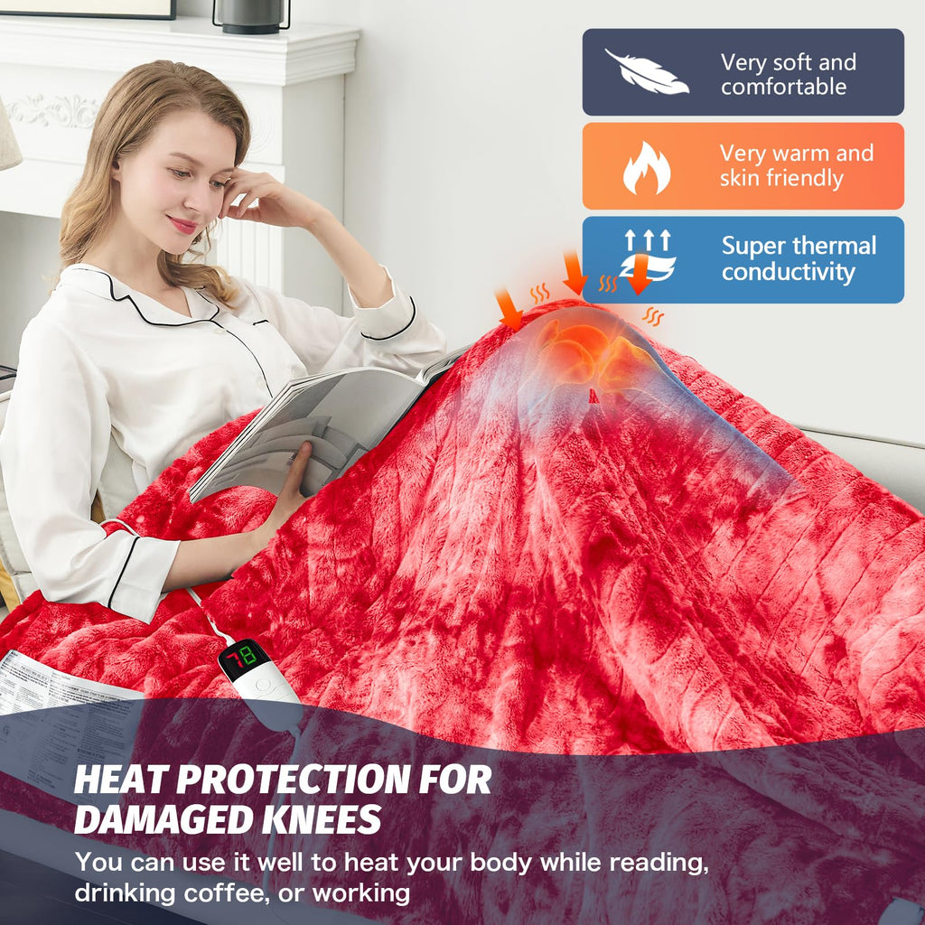 Manta Elétrica Aquecida OCTROT - Manta de Aquecimento em Sherpa de Lã para Sofá, Manta de Aquecimento de Pelo Sintético para Colo com Temporizador de 5 Posições e 10 Níveis de Aquecimento, Certificação ETL&FCC, para Adultos