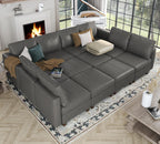 EASE MOOSE Faux Leather Sectional Sofa Sleeper Couch with Storage,Faux Leather Moduar Sectional Sleeper Sofa Bed Modular Couch for Living Room