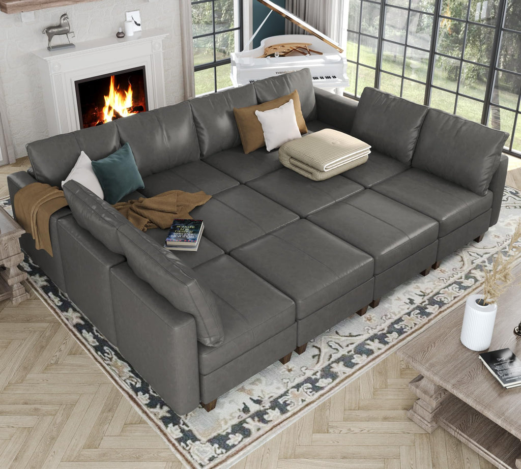 EASE MOOSE Faux Leather Sectional Modular Sleeper Sofa Sectional Sofa Bed with Storage, Faux Leather Modular Sofa Sectional Couch Brown