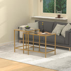Coffee Table Set of 2,Gold Glass Nesting Coffee Side End Table,Square Modern Center Table for Living Room,Bedroom and Small Spaces,Tempered Glass-top with Sturdy Metal Frame, Easy Assembly